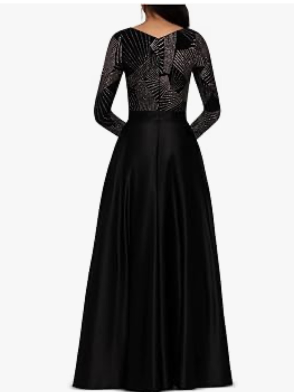 Betsy & Adam Black Long Sleeve Glitter Gianni Gown - Picture 2 of 4
